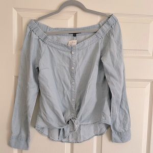 New! Sanctuary XS Off the Shoulder Chambray Blouse